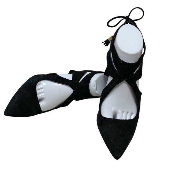 RAYE Tellie Black‎ Suede Cutout Tie Pointed Rear Tie Pumps - Picture 9 of 9